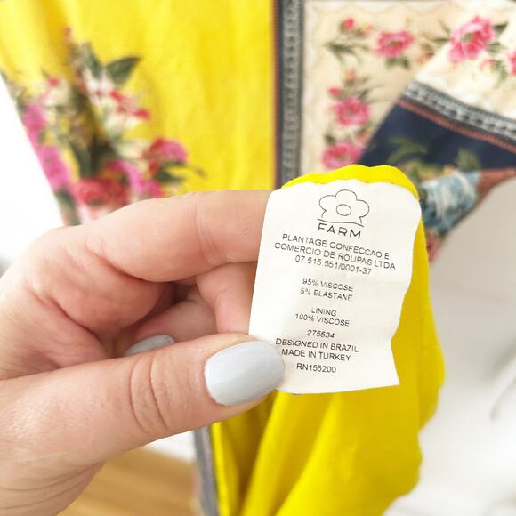 Farm Rio Anthropologie Regal Floral Patchwork Dress Yellow Multicolor XS Petite - Picture 5 of 7